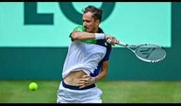 Daniil Medvedev in action against Ilya Ivashka at the Terra Wortmann Open in Halle on Thursday.