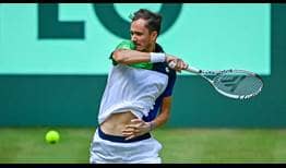 Daniil Medvedev in action against Ilya Ivashka at the Terra Wortmann Open in Halle on Thursday.