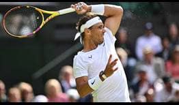 Rafael Nadal in action against Francisco Cerundolo on Tuesday at Wimbledon.