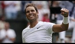 Rafael Nadal celebra su victoria ante Francisco Cerúndolo en la primera ronda de Wimbledon.