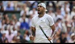 Nick Kyrgios celebra su victoria ante Brandon Nakashima en los octavos de final de Wimbledon.