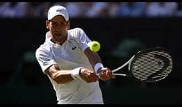 Novak Djokovic in action against Cameron Norrie on Friday at Wimbledon.
