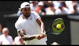 Nick Kyrgios in action against Novak Djokovic during the first set of the Wimbledon final on Sunday.