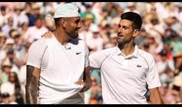 Nick Kyrgios and Novak Djokovic share supporting words following the Wimbledon final.