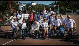 Roger Federer, Richard Krajicek and Esther Vergeer partnered for a special charity clinic in Amsterdam on 4 July.