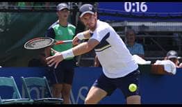 Andy Murray breaks serve seven times in his second-round Newport win.