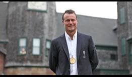 Lleyton Hewitt poses for a photo after his induction into the International Tennis Hall of Fame in Newport on Saturday evening.