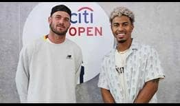 Tommy Paul and baseball star Francisco Lindor meet at the Citi Open early Tuesday.