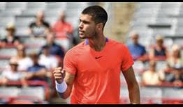 Carlos Alcaraz celebra un punto ante Tommy Paul en la primera ronda del ATP Masters 1000 de Montreal.