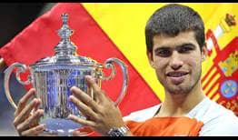 Carlos Alcaraz celebrates his US Open victory after defeating Casper Ruud in four sets in the final.