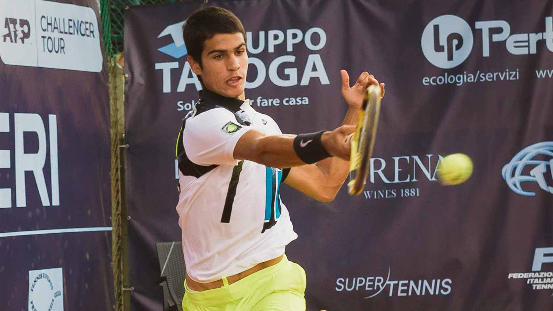 Carlos Alcaraz, pictured at the Trieste Challenger in 2020, won four titles at the Challenger level.