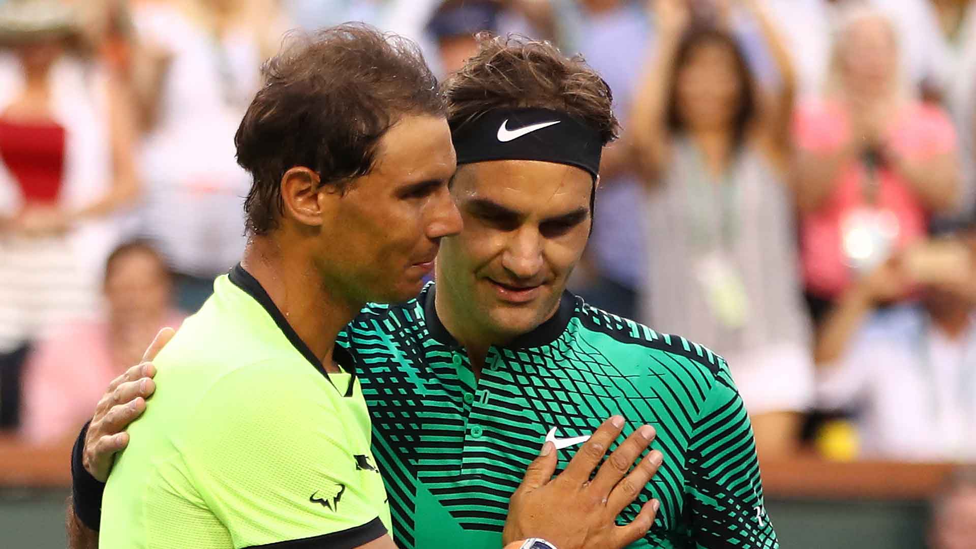 <a href='https://www.atptour.com/en/players/rafael-nadal/n409/overview'>Rafael Nadal</a> and <a href='https://www.atptour.com/en/players/roger-federer/f324/overview'>Roger Federer</a>, 2017 Indian Wells 