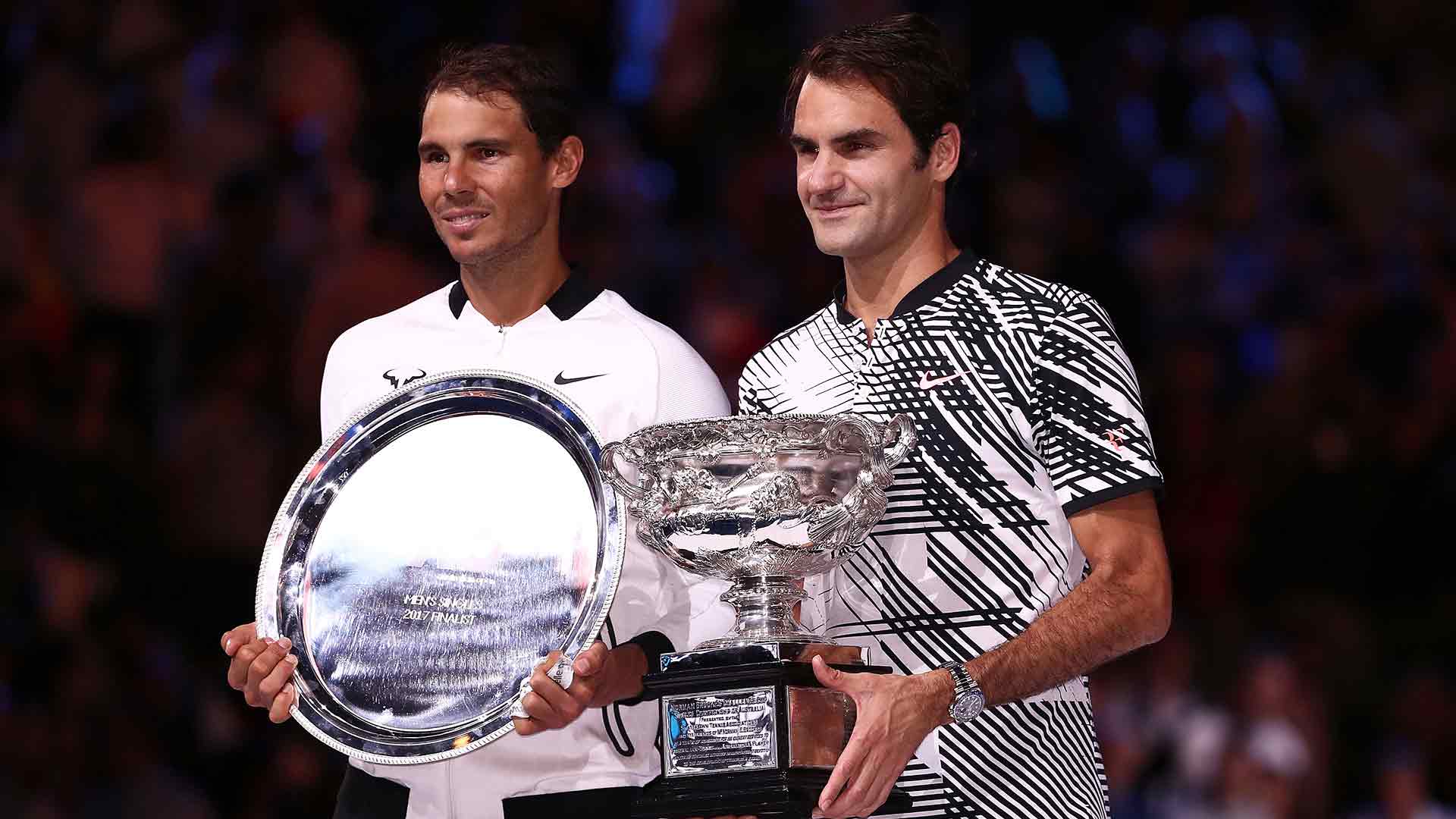 <a href='https://www.atptour.com/en/players/rafael-nadal/n409/overview'>Rafael Nadal</a> and <a href='https://www.atptour.com/en/players/roger-federer/f324/overview'>Roger Federer</a>, 2017 <a href='https://www.atptour.com/en/tournaments/australian-open/580/overview'>Australian Open</a>