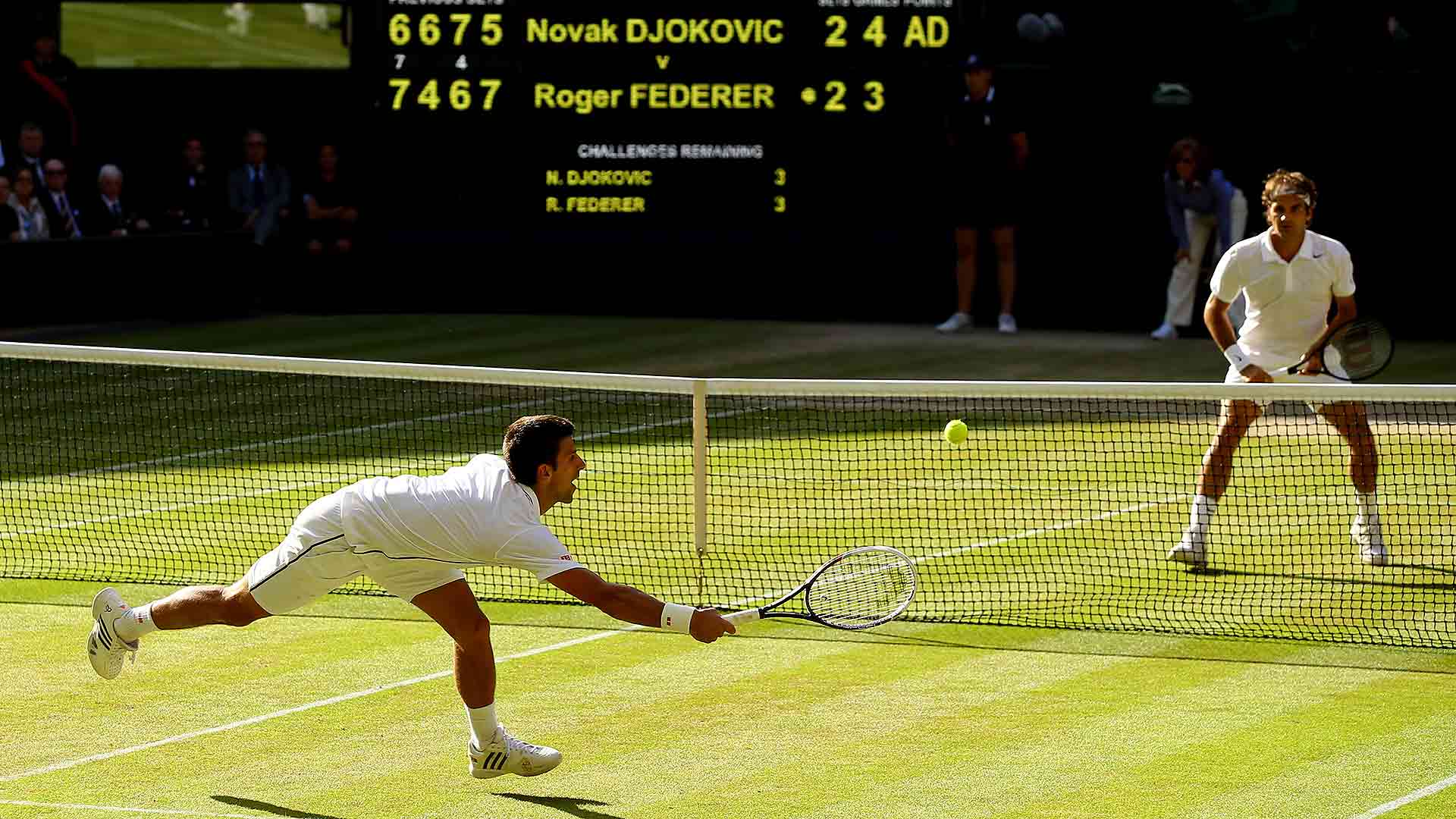<a href='https://www.atptour.com/en/players/novak-djokovic/d643/overview'>Novak Djokovic</a> and <a href='https://www.atptour.com/en/players/roger-federer/f324/overview'>Roger Federer</a>, 2014 <a href='https://www.atptour.com/en/tournaments/wimbledon/540/overview'>Wimbledon</a>