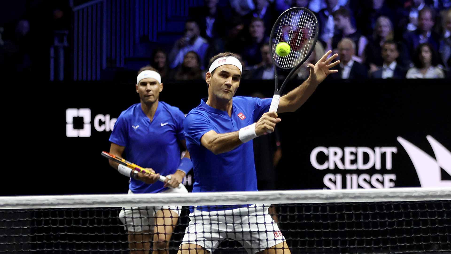 Rafael Nadal and Roger Federer team at the Laver Cup on Friday night in London.