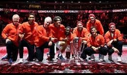Team World celebrates winning its first Laver Cup on Sunday in London.
