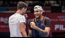 Thanasi Kokkinakis and Nick Kyrgios complete a comfortable first-round doubles win on Wednesday in Tokyo.