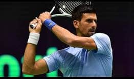 Novak Djokovic in action against Cristian Garin at the Astana Open on Wednesday.
