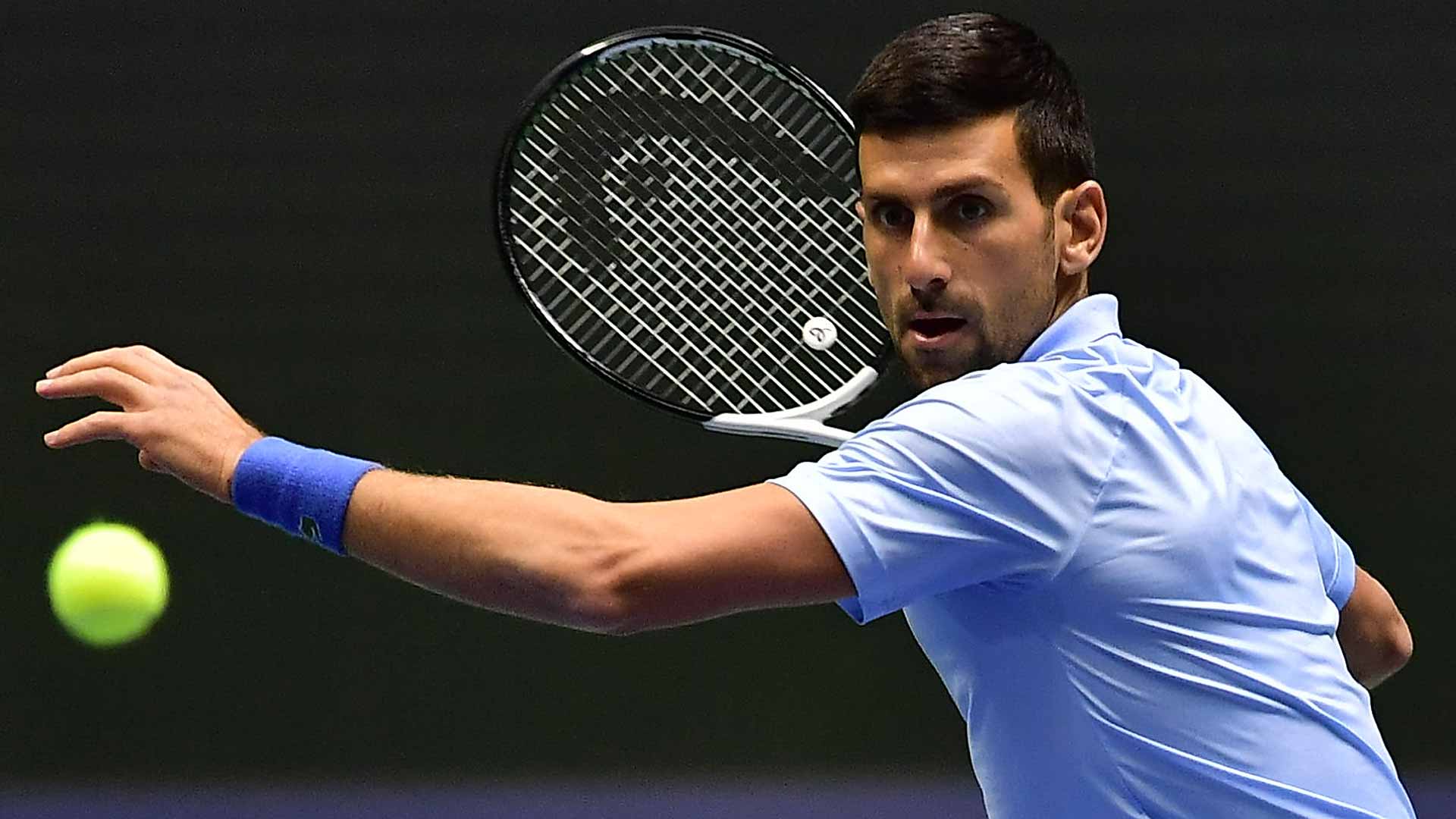 Novak Djokovic in action against Botic van de Zandschulp on Thursday in Astana.