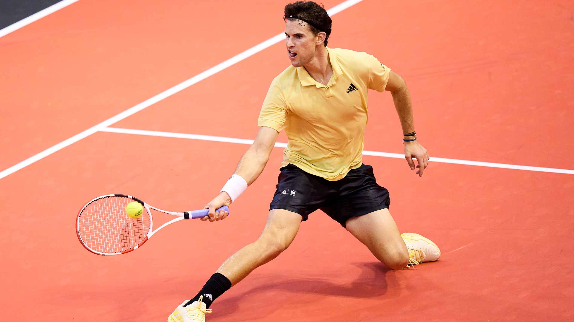 Dominic Thiem loses just two games in his first-round win against Joao Sousa in Gijon.
