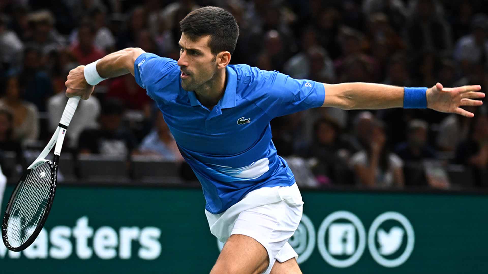 Novak Djokovic in action Tuesday at the 2022 Rolex Paris Masters.