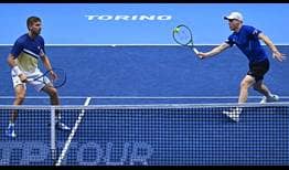 Lloyd Glasspool and Harri Heliovaara in action on Saturday at the Nitto ATP Finals in Turin.
