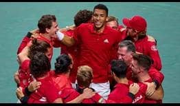 Canada celebrates winning the Davis Cup Finals title on Sunday in Malaga.
