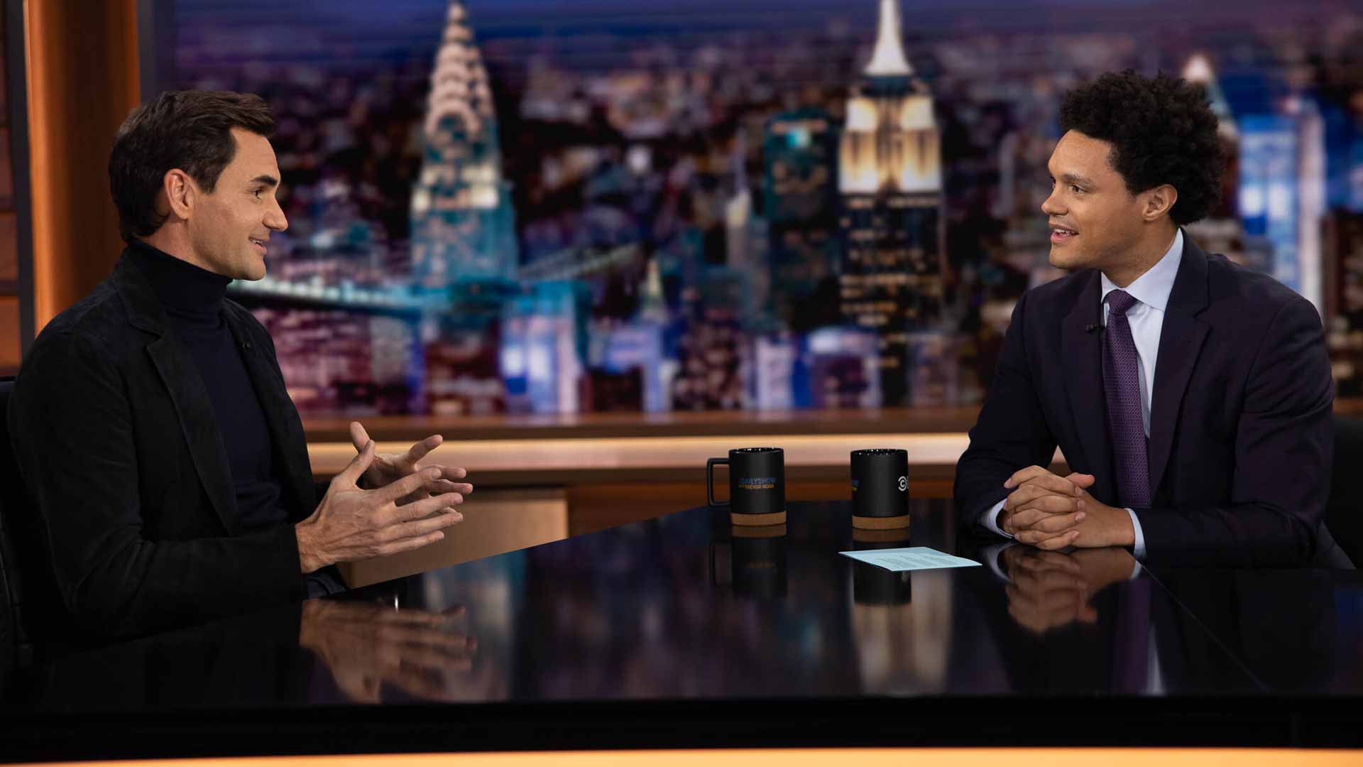 Roger Federer appears on Comedy Central’s The Daily Show with Trevor Noah.