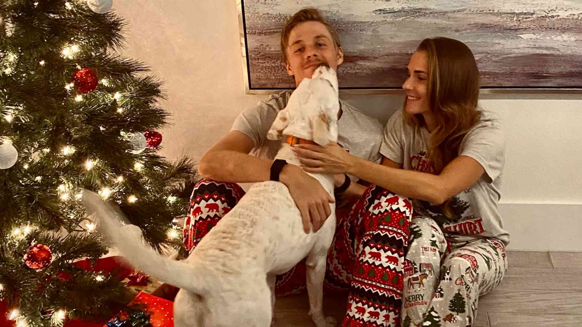 Denis Shapovalov with his girlfriend, Mirjam Bjorklund, and their fostered dog, Merlin.