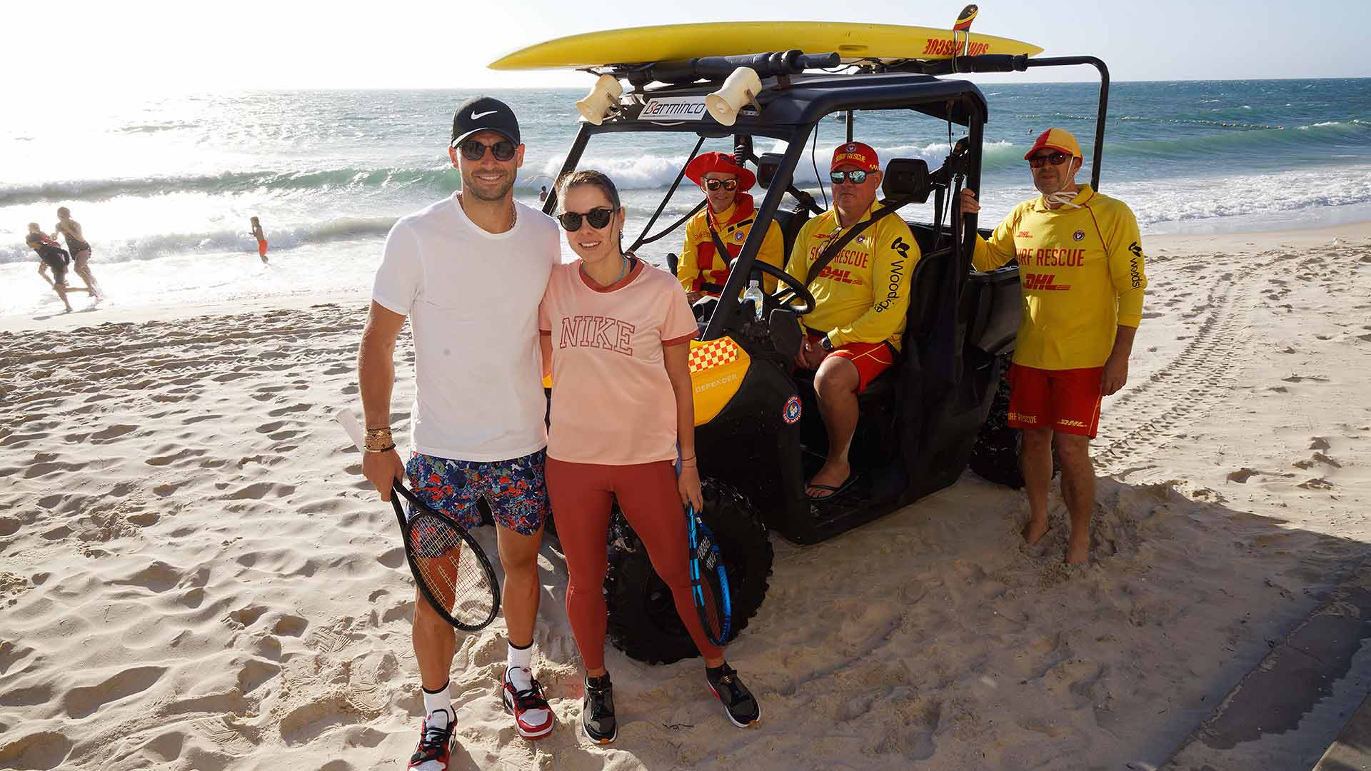 Grigor Dimitrov and Viktoriya Tomova at Cottesloe Beach in Perth.