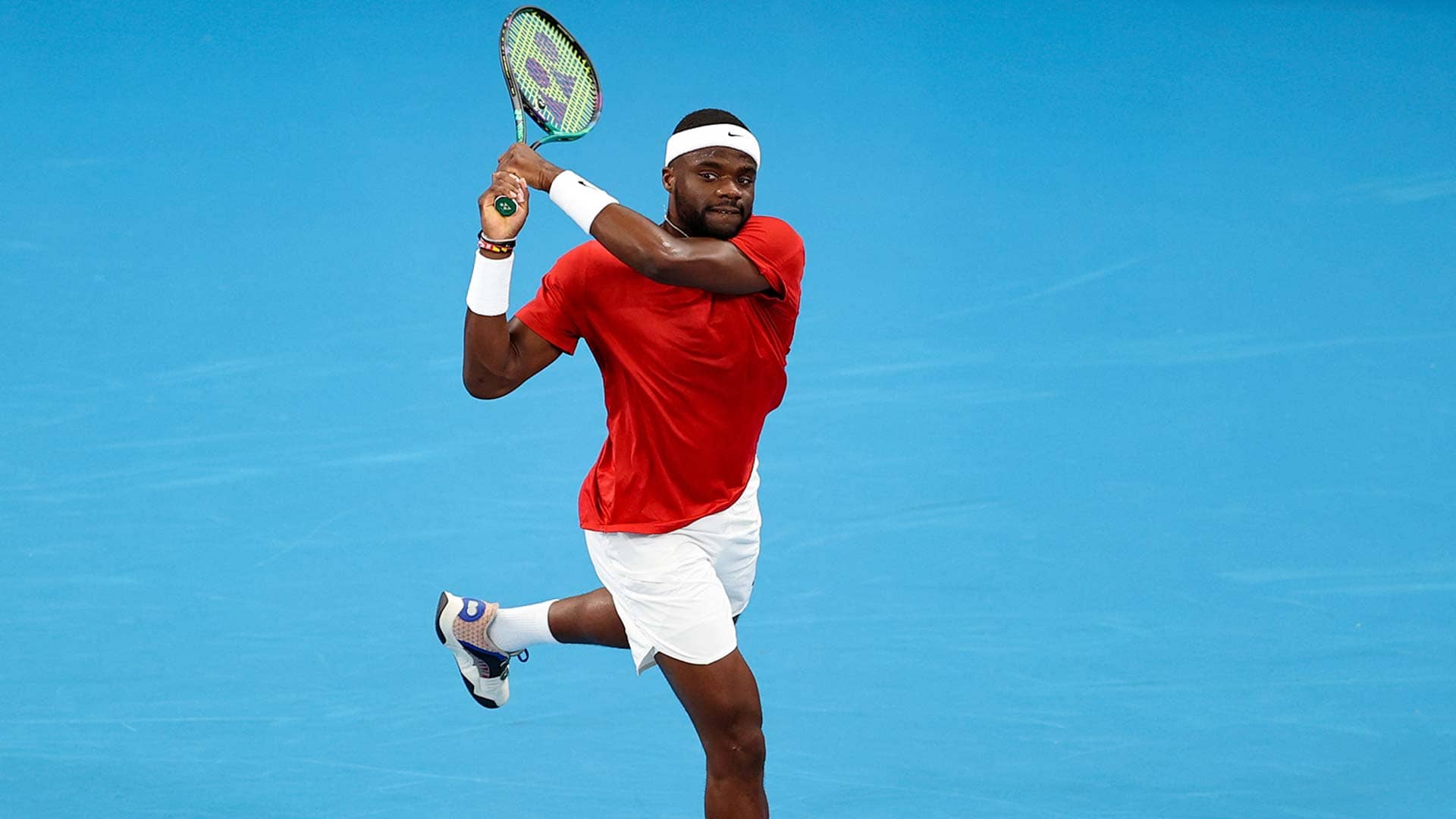 Frances Tiafoe in action on Friday in Sydney.