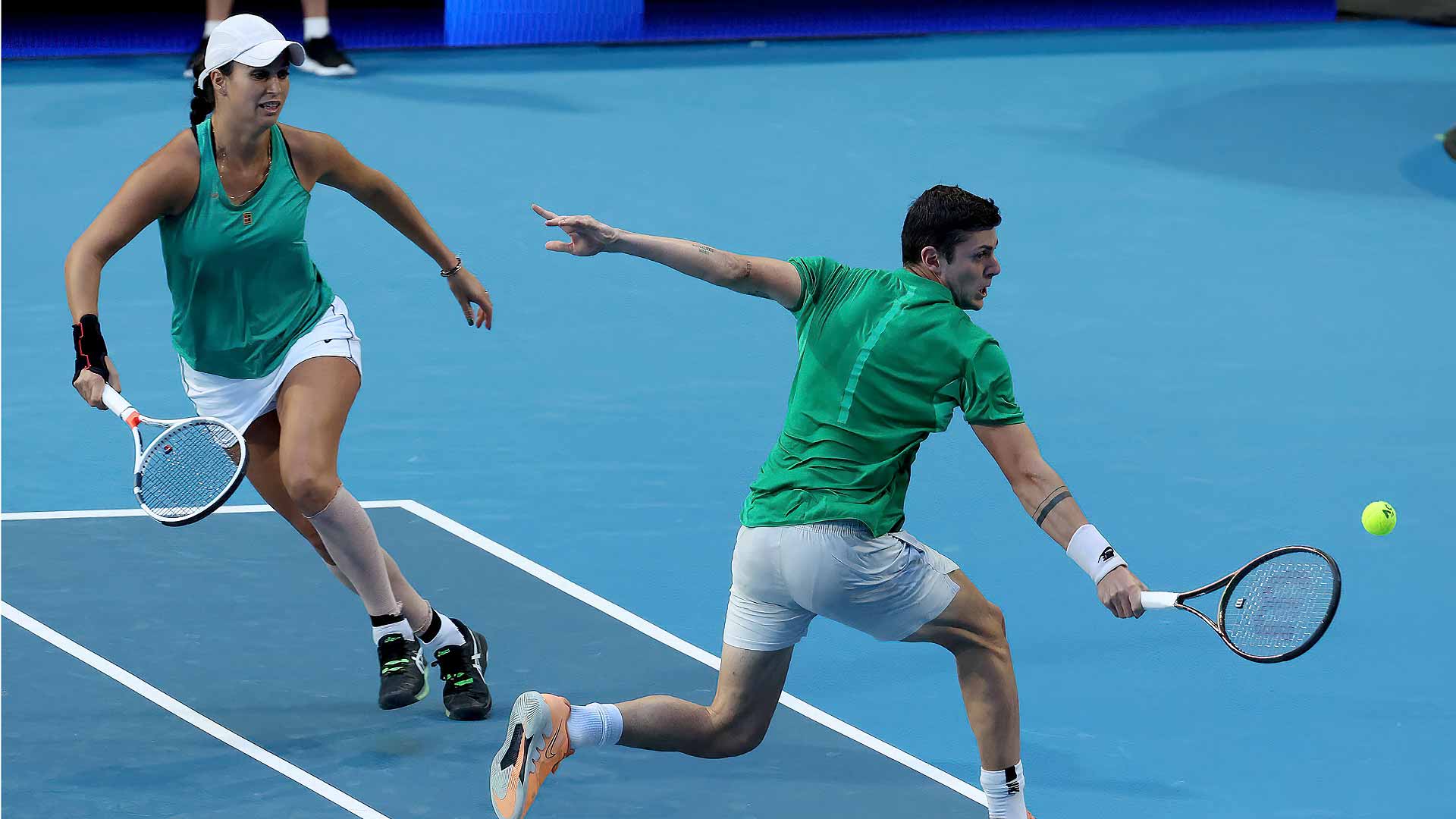 Isabella Shinikova and Alexandar Lazarov seal a thrilling mixed-doubles victory on Sunday in Perth.