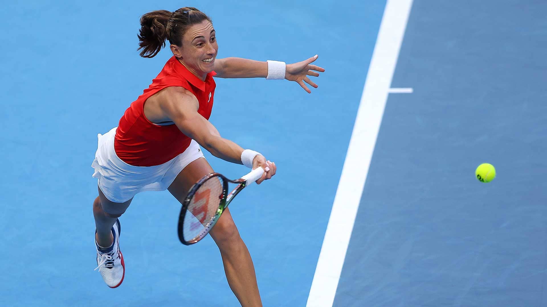 Team Croatia's Petra Martic battle to a three-set victory on Sunday at RAC Arena in Perth.