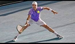 Roberto Bautista Agut in action against Soonwoo Kwon on Saturday during the Adelaide International 2 championship match.