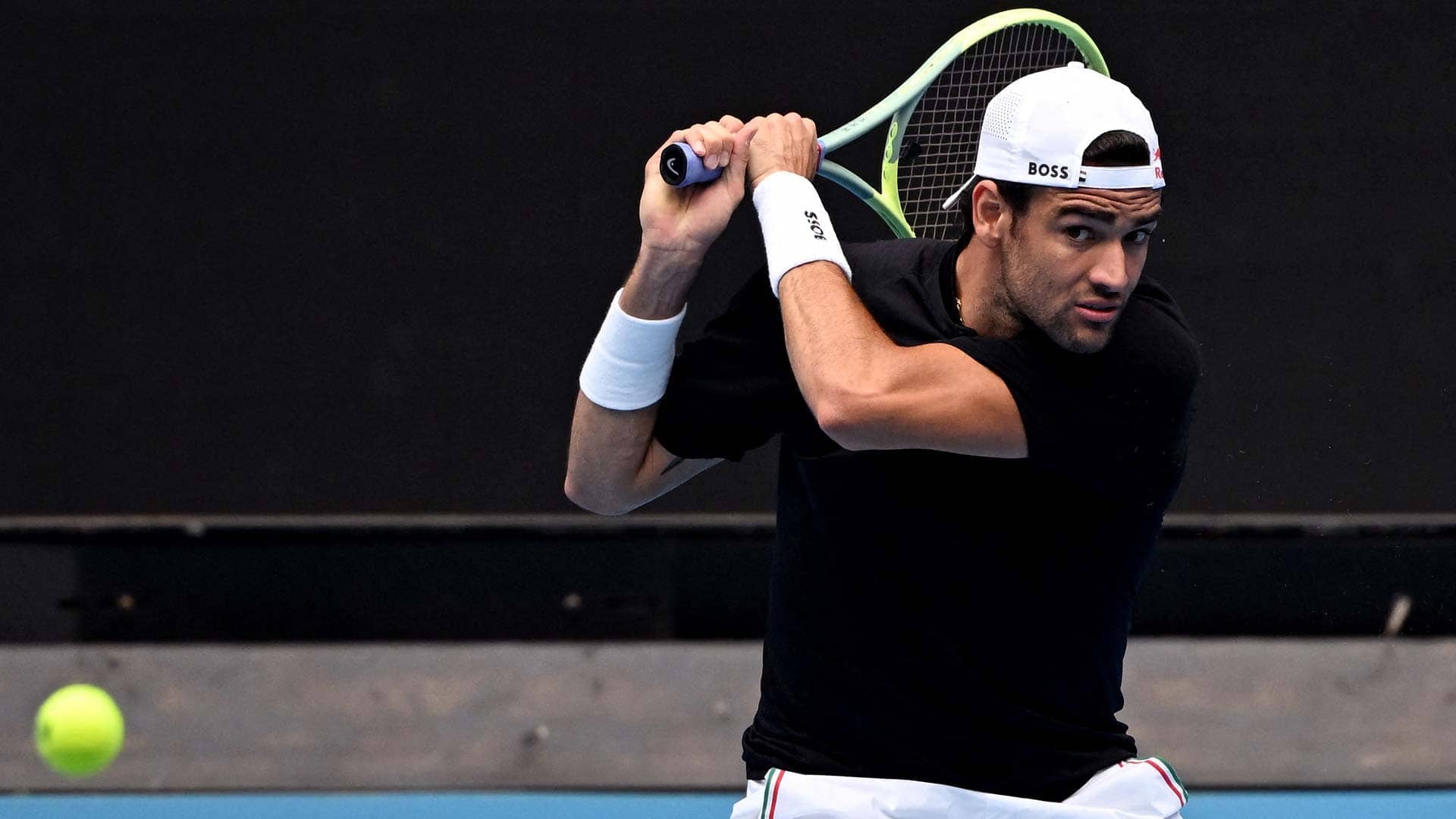 Matteo Berrettini practises in Melbourne ahead of his first-round Australian Open match against Andy Murray.