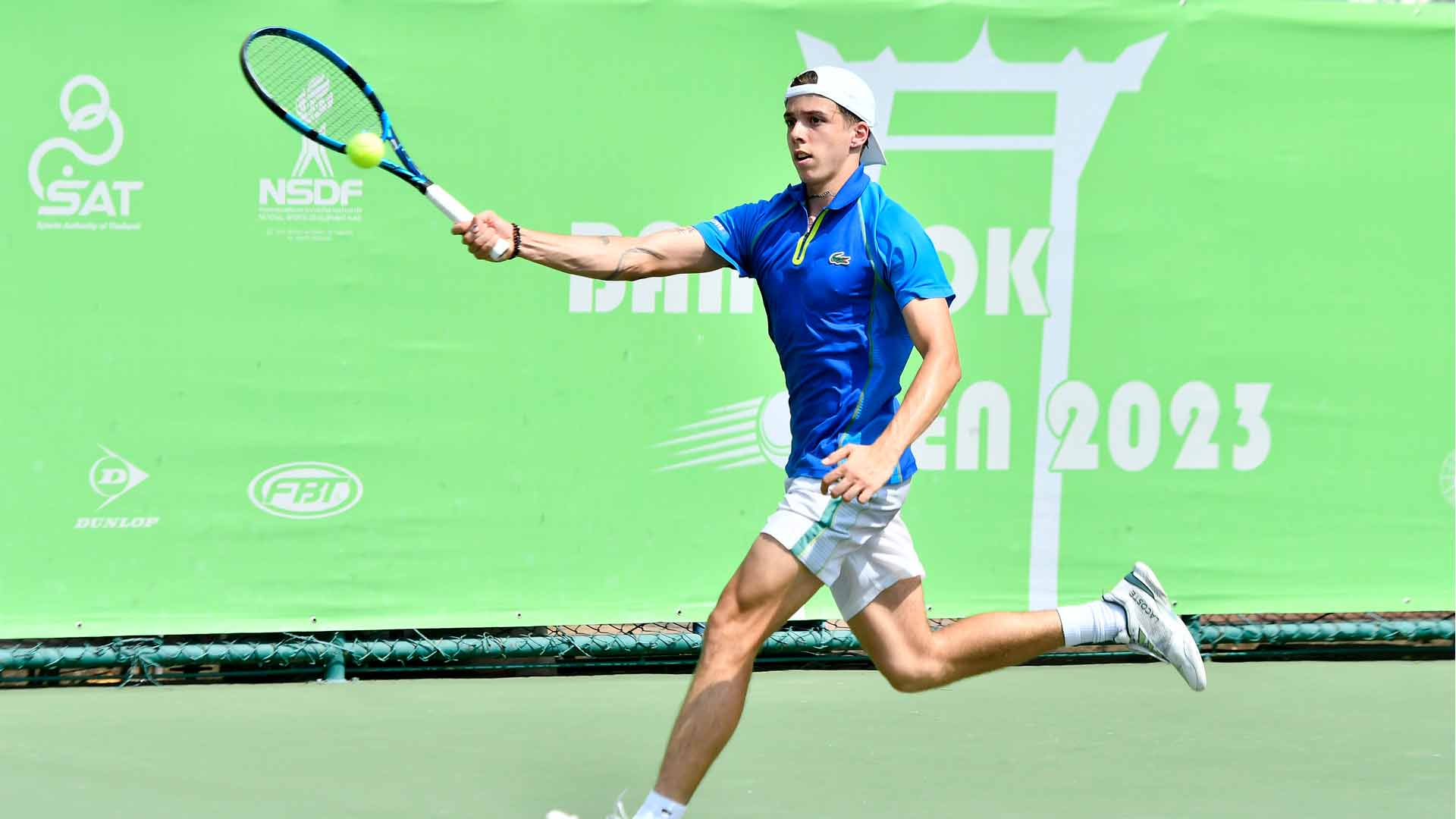 <a href='https://www.atptour.com/en/players/arthur-cazaux/c0h0/overview'>Arthur Cazaux</a> in action at the <a href='https://www.atptour.com/en/scores/archive/nonthaburi/2795/2024/results'>Bangkok Open 2</a>.