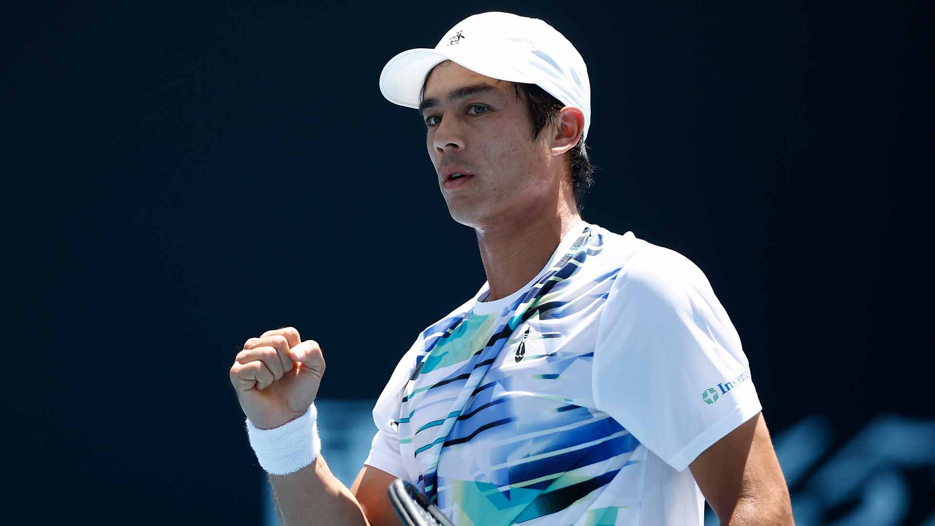 <a href='https://www.atptour.com/en/players/mackenzie-mcdonald/mk66/overview'>Mackenzie McDonald</a> in action during Monday's four-hour battle against countryman <a href='https://www.atptour.com/en/players/brandon-nakashima/n0ae/overview'>Brandon Nakashima</a>.