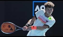 Ben Shelton battles during his four-set defeat to Tommy Paul on Wednesday at the Australian Open.