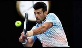 Novak Djokovic in action during the first set of the 2023 Australian Open final on Sunday in Melbourne.