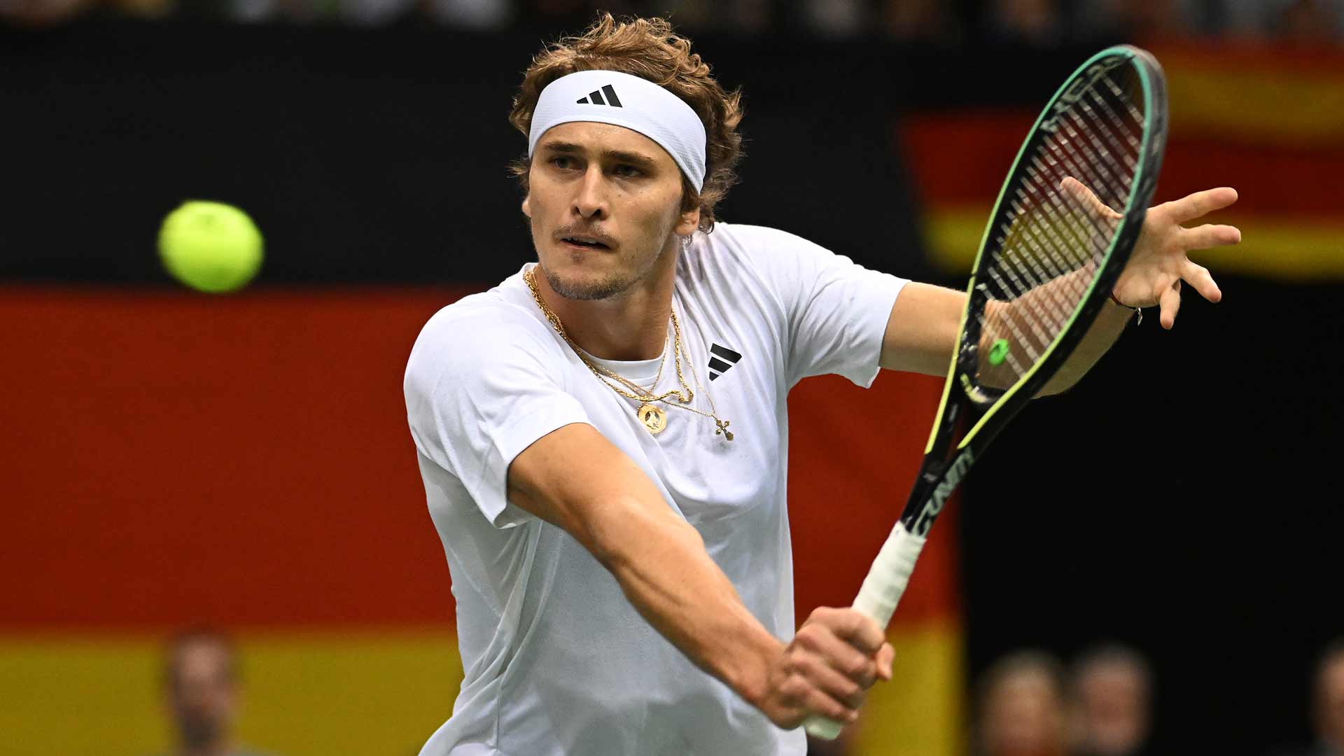 Alexander Zverev in action during his Davis Cup win against Stan Wawrinka on Friday in Trier.