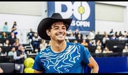 Taylor Fritz was gifted a cowboy hat after his opening win in Dallas.