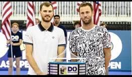 Jamie Murray and Michael Venus celebrate their win in the Dallas Open final against Nathaniel Lammons and Jackson Withrow.