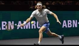 Stefanos Tsitsipas in action against Emil Ruusuvuori on Tuesday at the ABN AMRO Open in Rotterdam.