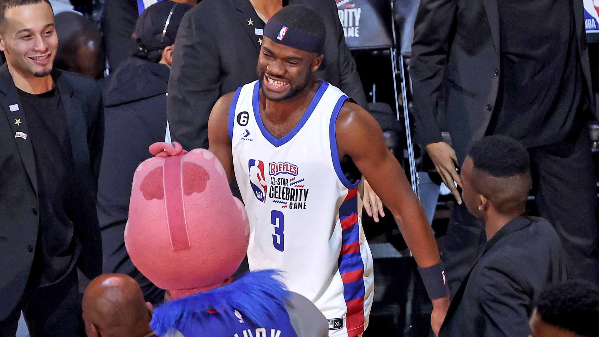 Frances Tiafoe is introduced at the NBA All-Star Celebrity Game.