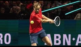 Daniil Medvedev in semi-final action against Grigor Dimitrov on Saturday at the ABN AMRO Open in Rotterdam.