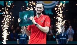Daniil Medvedev celebrates winning his 16th tour-level title on Sunday at the ABN AMRO Open in Rotterdam.