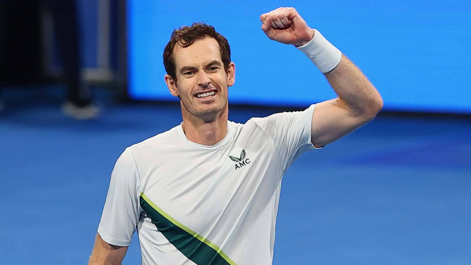 Andy Murray celebrates on Friday after reaching his fifth Doha final with victory against Jiri Lehecka.