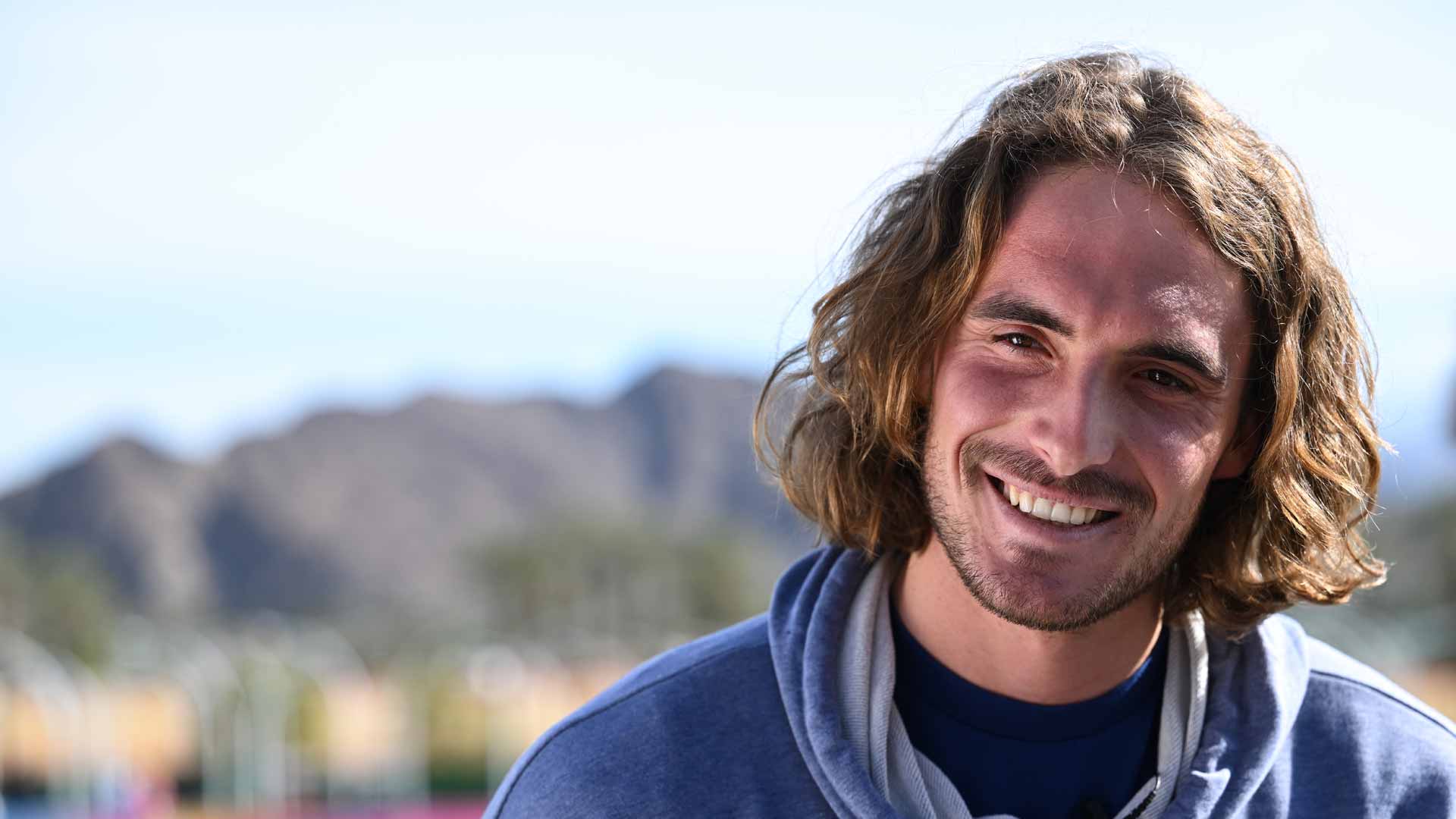 Stefanos Tsitsipas meets with the media in Indian Wells.