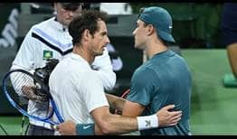 Andy Murray and Jack Draper share an extended embrace after their Indian Wells third-round meeting,