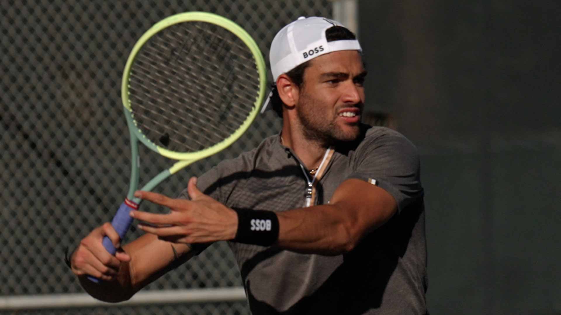Matteo Berrettini practises ahead of the 2023 Arizona Tennis Classic.
